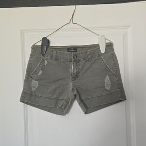 American Eagle Olive Green Distressed Denim Shorts